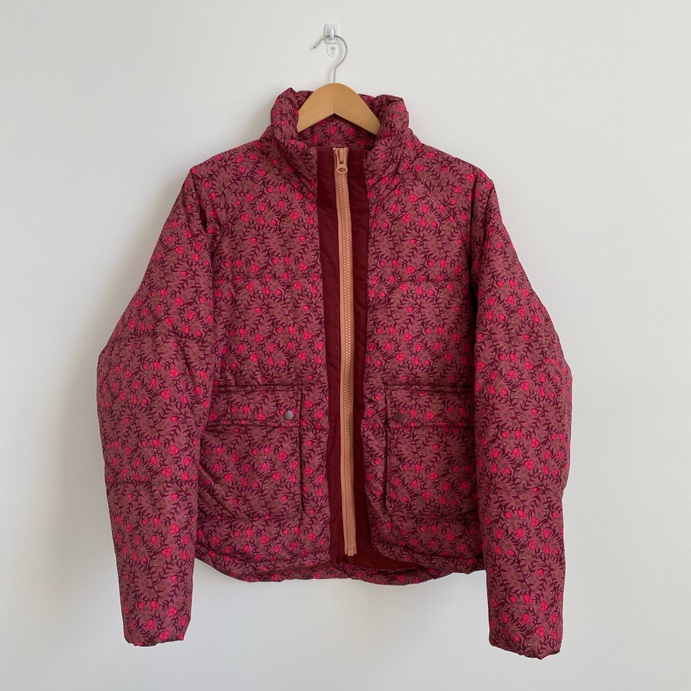 Anthropologie Red Floral Puffer Jacket
